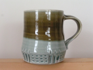 Blue & green carved porcelain mug, 2013 (1)